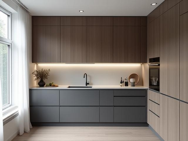 Kjøkken i en leilighet på Frogner med minimalistisk design og integrerte hvitevarer.